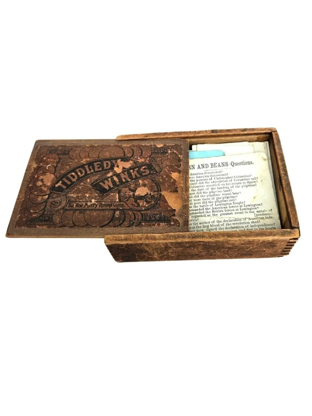 Antique 1890s Tiddledy Winks Wooden Sliding Lid Box Victorian Card Games - Picture 1 of 16